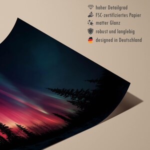 Northern Lights Poster – Night Sky Art over Forest, Mystical Landscape as Nature Poster and Modern Poster for Living Room Wall Art image 2