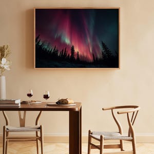 Northern Lights Poster – Night Sky Art over Forest, Mystical Landscape as Nature Poster and Modern Poster for Living Room Wall Art image 9