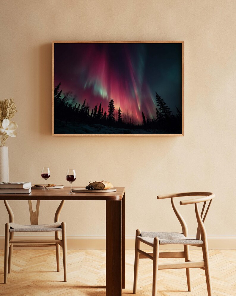 Northern Lights Poster – Night Sky Art over Forest, Mystical Landscape as Nature Poster and Modern Poster for Living Room Wall Art image 9
