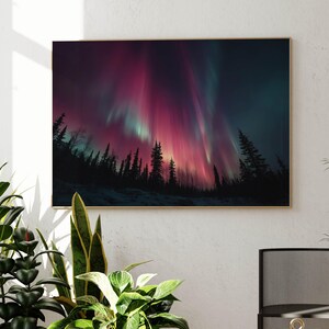 Northern Lights Poster – Night Sky Art over Forest, Mystical Landscape as Nature Poster and Modern Poster for Living Room Wall Art image 8