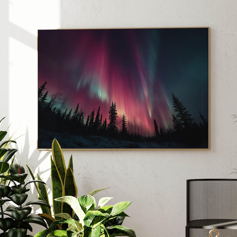 Northern Lights Poster – Night Sky Art over Forest, Mystical Landscape as Nature Poster and Modern Poster for Living Room Wall Art image 8