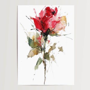 Poster Rosa Rossa | Arte Floreale | Dipinto Floreale Astratto | Decorazione Murale Moderna su Carta Opaca | DIN A | Formati Più Popolari | FSC