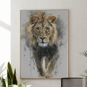 Lion Poster – abstract lion art as a modern animal poster, minimalist painted wall picture for poster nature and safari poster decoration image 8