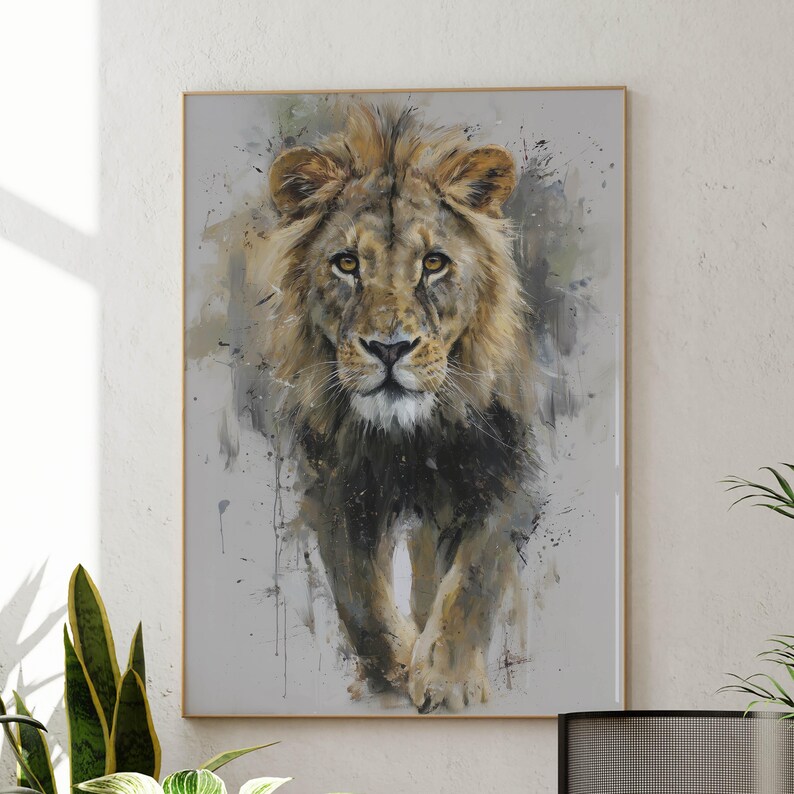 Lion Poster – abstract lion art as a modern animal poster, minimalist painted wall picture for poster nature and safari poster decoration image 8