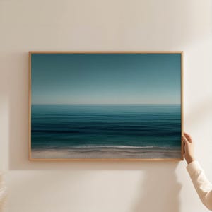 Minimalist sea poster – blue beach, tranquil natural landscape as wall art, wall decoration for the living room and bedroom, without frame