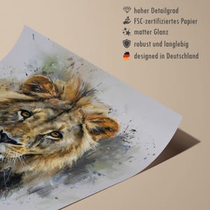 Lion Poster – abstract lion art as a modern animal poster, minimalist painted wall picture for poster nature and safari poster decoration image 2
