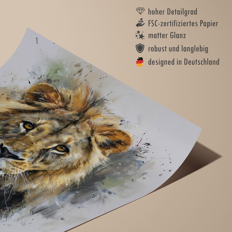 Lion Poster – abstract lion art as a modern animal poster, minimalist painted wall picture for poster nature and safari poster decoration image 2
