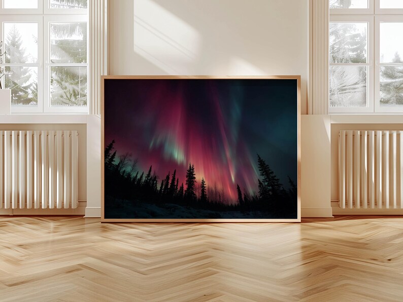 Northern Lights Poster – Night Sky Art over Forest, Mystical Landscape as Nature Poster and Modern Poster for Living Room Wall Art image 10