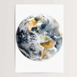 Affiche Terre Carte du monde Style aquarelle Décoration de salon moderne Peinture murale durable Planète