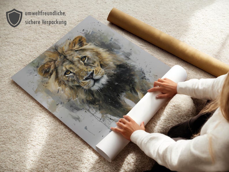 Lion Poster – abstract lion art as a modern animal poster, minimalist painted wall picture for poster nature and safari poster decoration image 6