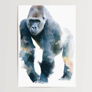 Poster Gorilla Art Ritratto di animale Quadro da parete in ottica acquerello Design naturale Decorazione Soggiorno Camera da letto Ufficio