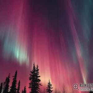 Northern Lights Poster – Night Sky Art over Forest, Mystical Landscape as Nature Poster and Modern Poster for Living Room Wall Art image 3
