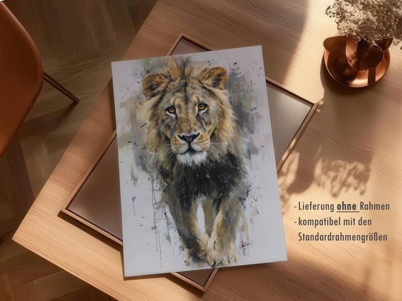 Lion Poster – abstract lion art as a modern animal poster, minimalist painted wall picture for poster nature and safari poster decoration image 7