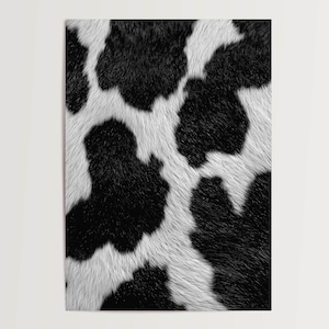 Poster con motivo in pelle di mucca, bianco e nero, natura, pelliccia di animale, design moderno, arredamento scandinavo rilassante