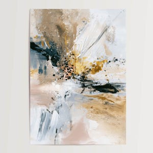 Poster Abstrakte Kunst gold beige schwarz modern – Wandbild für Wohnzimmer, Büro, Schlafzimmer, Esszimmer, ungerahmt