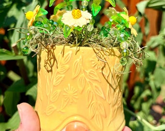 Forever Flowering Gnome Plant | Handmade Beaded Plant | Standing Potted Décor | Sparkling Flowers