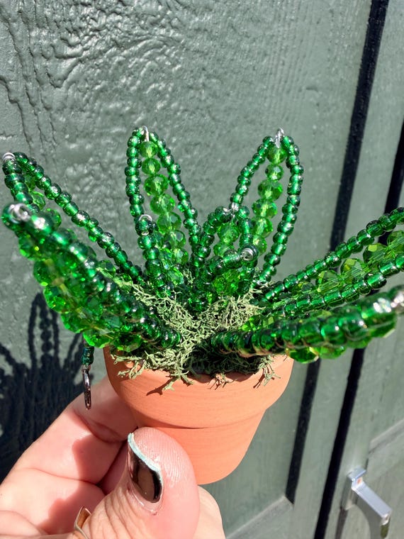 Forever Succulent | Handmade Beaded Plant | Mini Potted Décor | Sparkling Cactus