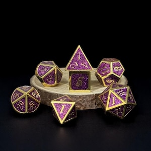 Metal Glitter Dice Set: Solid Copper-Zinc Alloy Polyhedral Dice