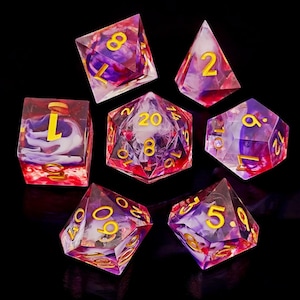 Purple Fog Resin Dice Set Gift | Polyhedral RPG Dice for DND, Dragon Dungeon Dice Set for TTRPG, Dungeons and Dragons Roleplay Game
