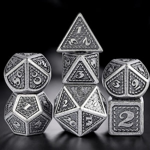 Metal DND Dice Set: Dragon Scale, Heavyweight RPG Polyhedral Dice