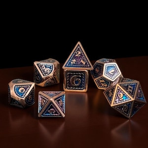 Dragon Scale Metal DND Dice Set: Purple Blue Polyhedral RPG Gaming