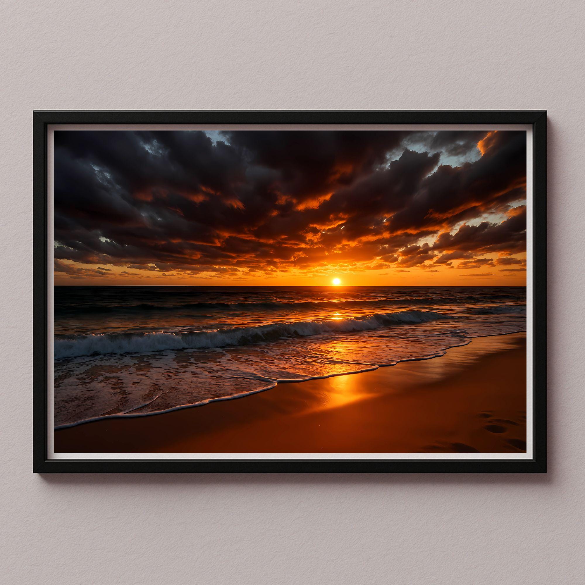 Sunset Beach Wall Art Poster Picture – Ocean Landscape Digital