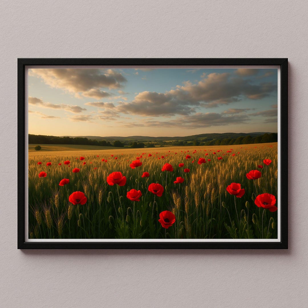 Poppy Field Wall Art Poster Picture – Red Flowers in Golden Sunset ...