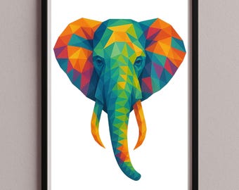 Elephant Wall Art Poster Picture – Geometric Modern Colorful – Digital Download Animal Art – Printable File JPG, an-15