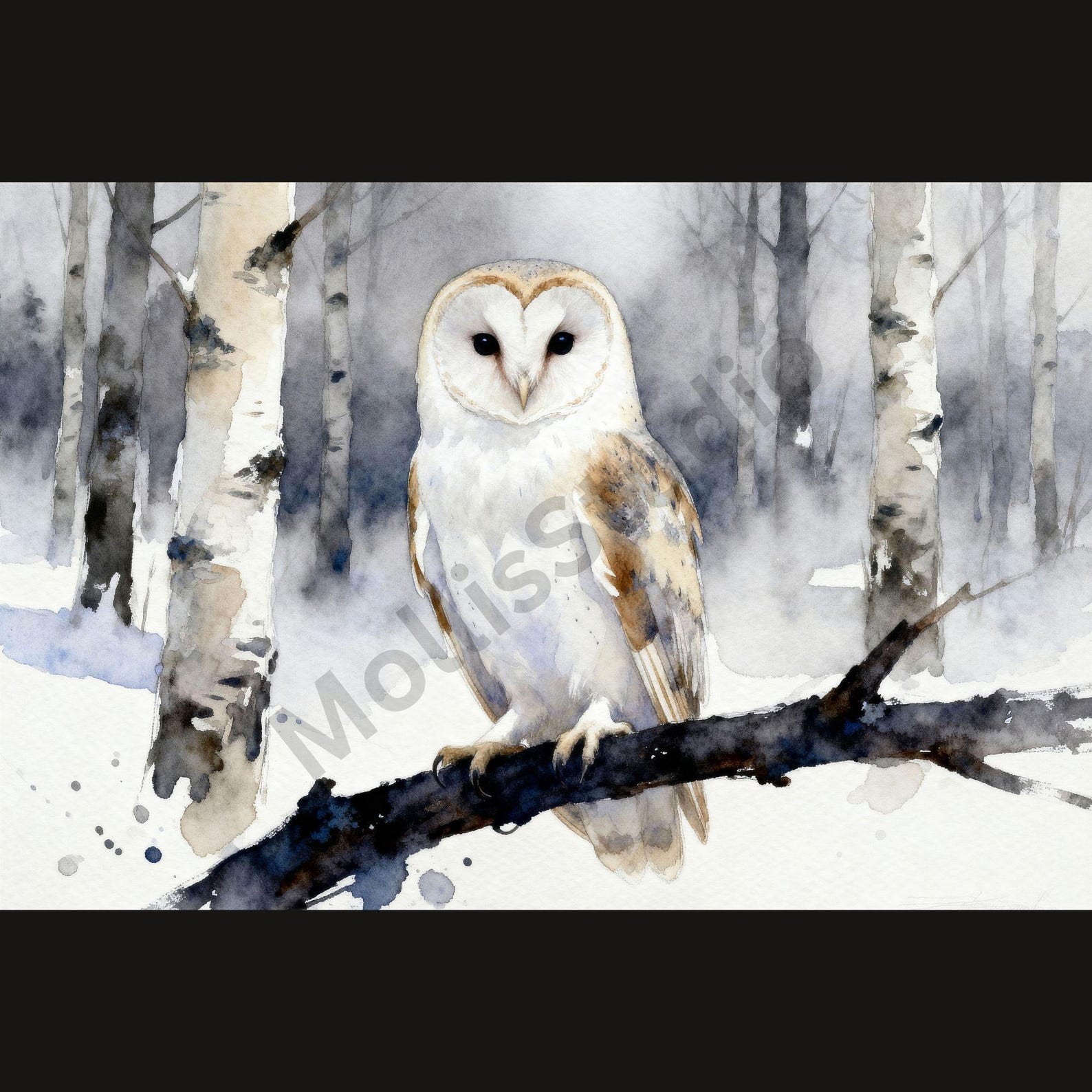 Owl Forest Wall Art Poster Picture – Winter Landscape Watercolor ...