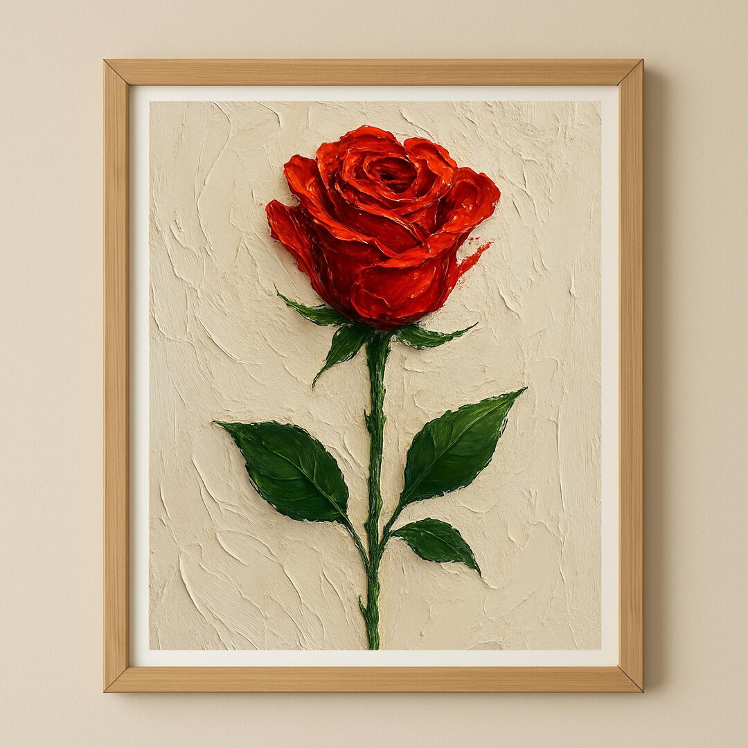 Red Rose Wall Art Picture – Rose Flower Impasto Style, Oil Texture ...