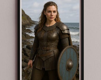 Wikingerin Wandbild Poster Bild – Nordische Kriegerin mit Schild und Axt – Mittelalter Fantasy Kunst – Digitaler Download Print, JPG, me-1