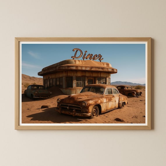 Desert Diner Wall Art – Vintage Rusty Car Printable Poster