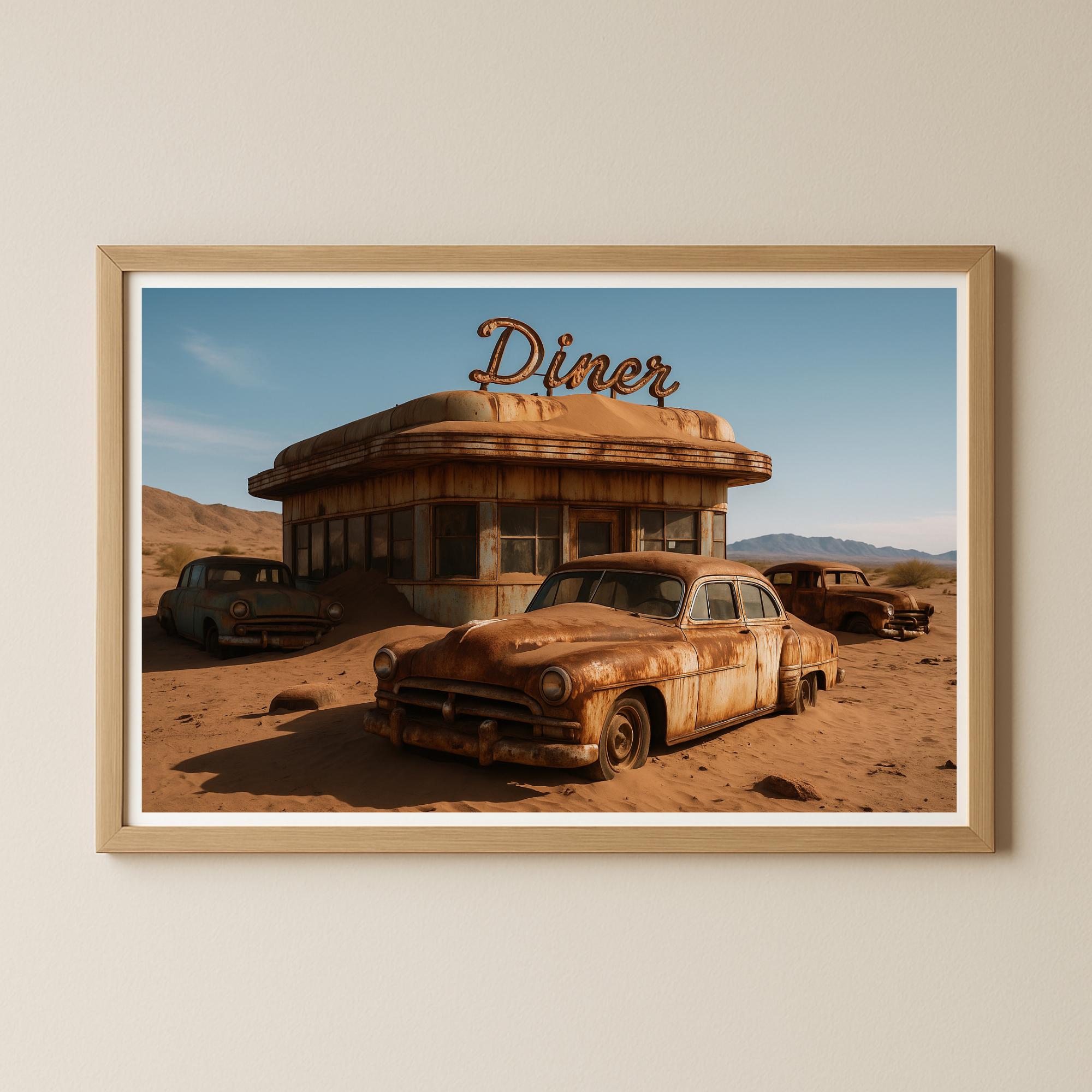 Desert Diner Wall Art – Vintage Rusty Car Printable Poster