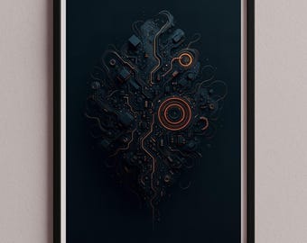 Poster artistico da parete con immagine di tecnologia futuristica – Forma di circuito astratta moderna e mistica – Download digitale Stampa JPG so-25