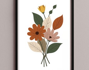 Flower Wall Art Picture Poster – Minimalist Floral Illustration in Modern Style Botanical Print Decor – Digital Download Print, JPG, blu-13