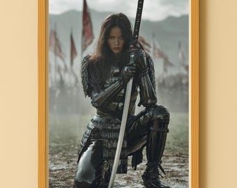 Samurai Warrior Woman | Dark Fantasy Art Print | Powerful Female Poster | Digital Wall Art Download | Gift for Her | Japan Picture