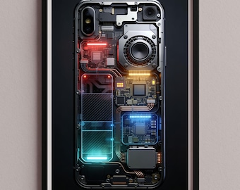Poster da parete con immagine della tecnologia degli smartphone – Elettronica futuristica per interni, moderna e dettagliata – Download digitale Stampa JPG so-24