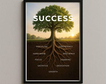 Motivation Wall Art Poster Picture – Success Tree Roots Print – Digital Download – Printable Artwork JPG, mot-2