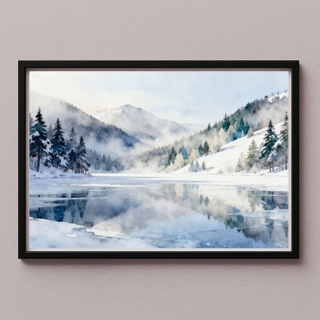 Winter Lake Wall Art Poster Picture – Snowy Mountains and Pines ...