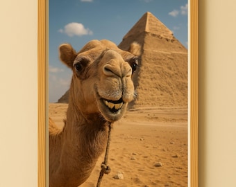 Camel Wall Art Poster Picture – Egypt Animal Landscape with Pyramid Egypt – Funny Desert Decor – Digital Download Print, an-6