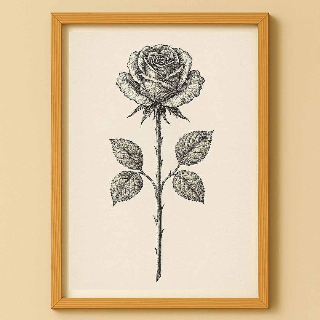 Rose Wall Art Poster Picture – Vintage Flower Botanical Illustration ...
