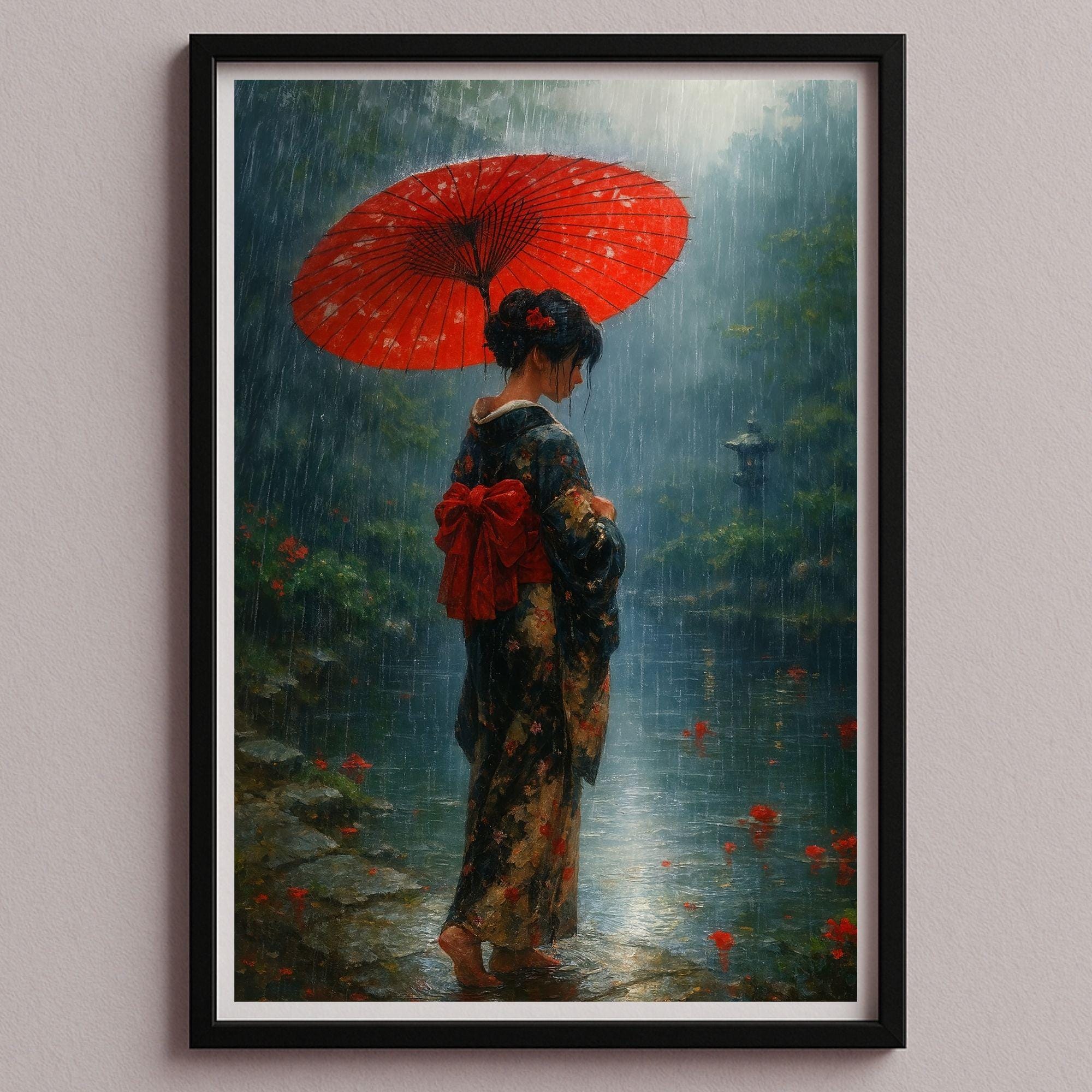 Japanese Woman Wall Art Poster Picture – Elegant Geisha With Red ...