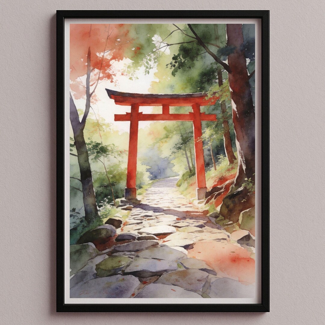 Japanese Torii Gate Wall Art Picture Poster – Watercolor – Digital ...