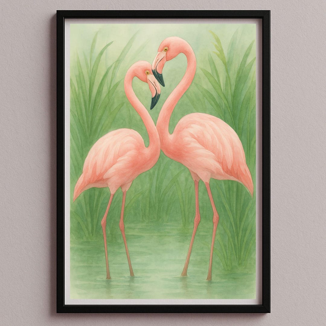 Flamingo Wall Art Poster Picture – Two Pink Flamingos in Watercolor ...