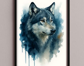 Wolf Wall Art Poster Picture – Watercolor Animal Print – Digital Wildlife Decor for Living Room & Office – Printable Art, JPG, an-25