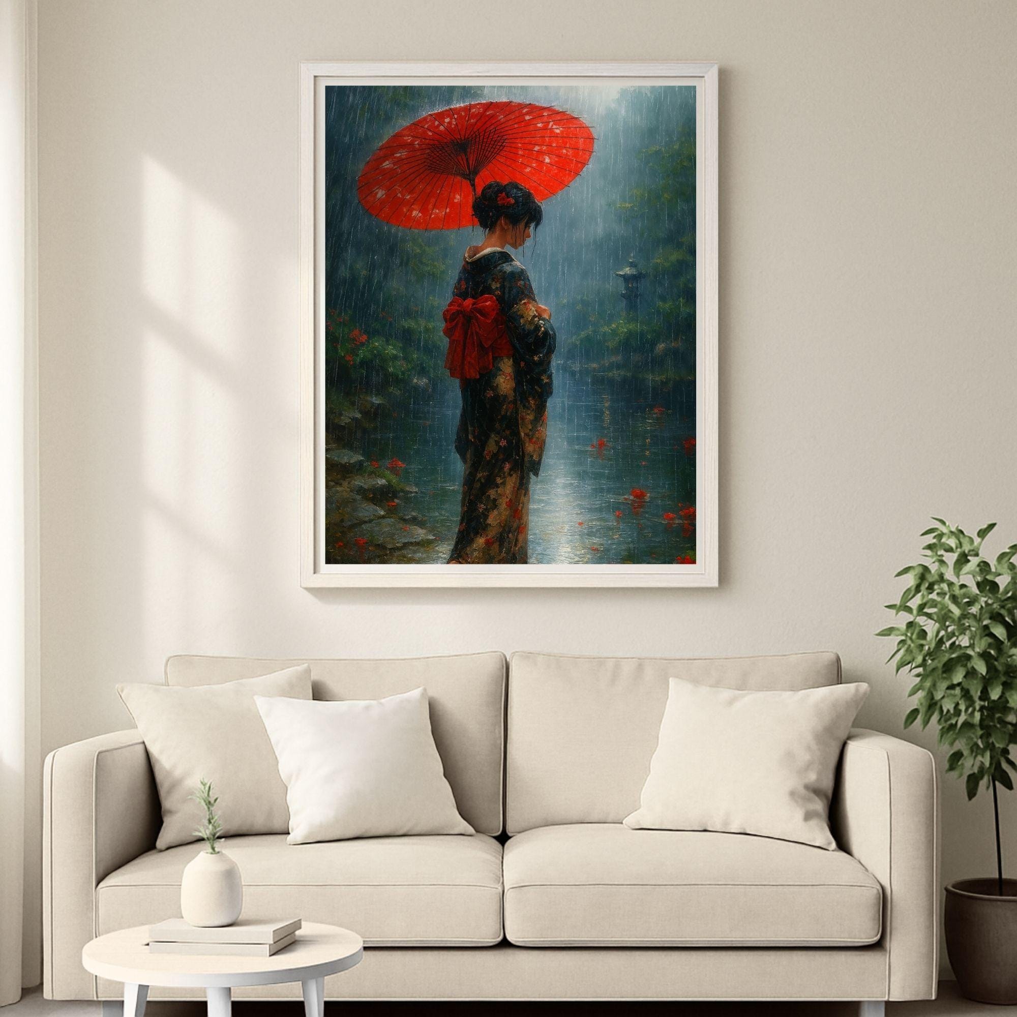 Japanese Woman Wall Art Poster Picture – Elegant Geisha With Red ...