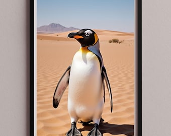 Penguin Wall Art Picture Poster – Funny Surreal Animal in Desert – Humorous Artwork Decor – Digital Download Print, JPG, an-18