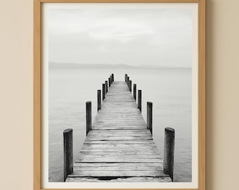 Pier into Nowhere Wall-Art| Black and White Lake Photography | Minimalist Wall Art Printable Poster| Digital Download JPEG Image