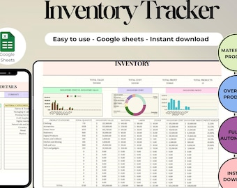 Seguimiento de inventario para pequeñas empresas: Plantilla de Hojas de cálculo de Google (Descarga digital)