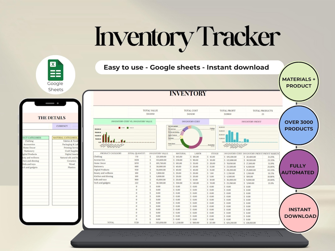 Small Business Inventory Tracker: Google Sheets Template (digital ...